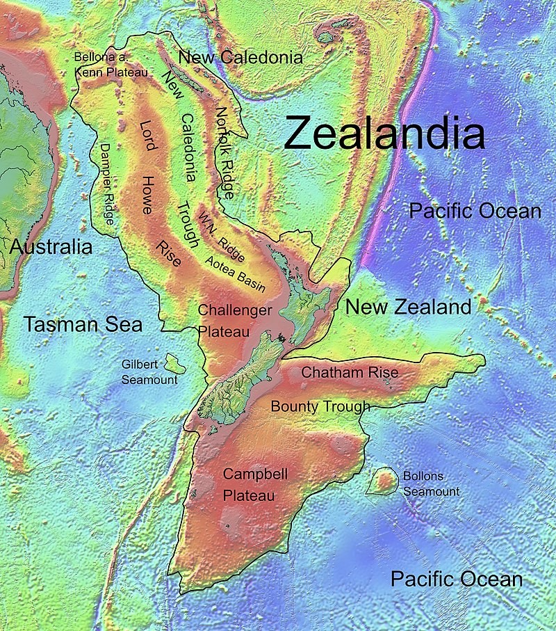 Topographic map of Zealandia