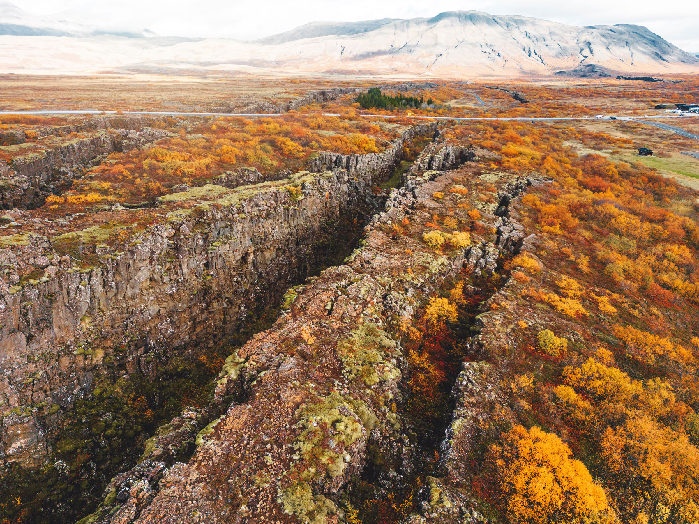 View of two tectonic plates meeting on the surface in Thingvellir National Park