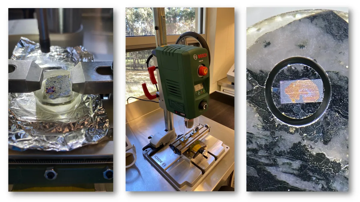 Bench drill used for extracting regions of interest (ROI).