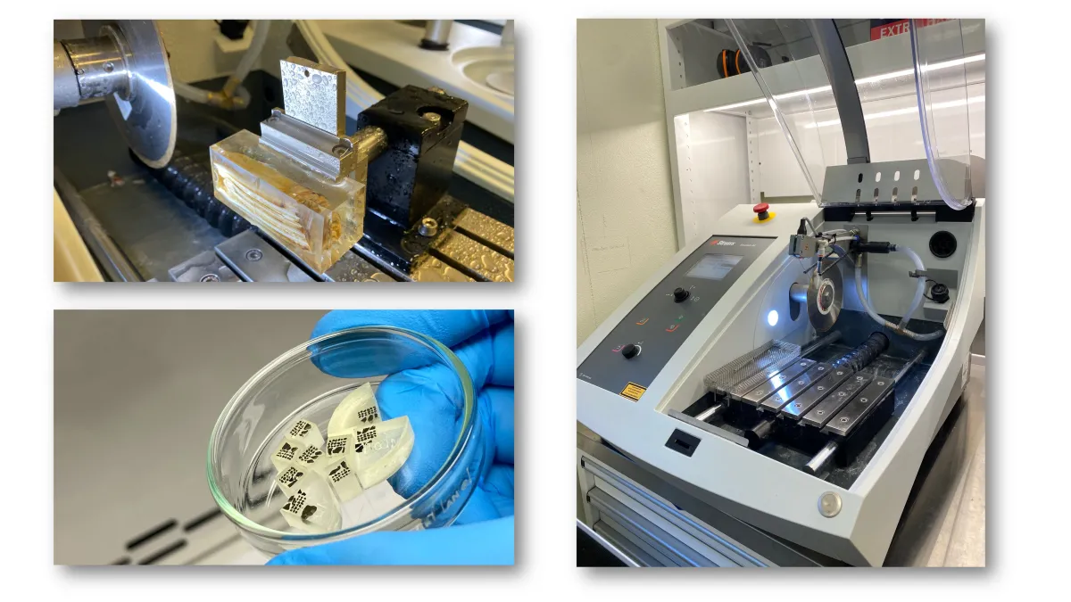 Precision saw with examples of its applications.