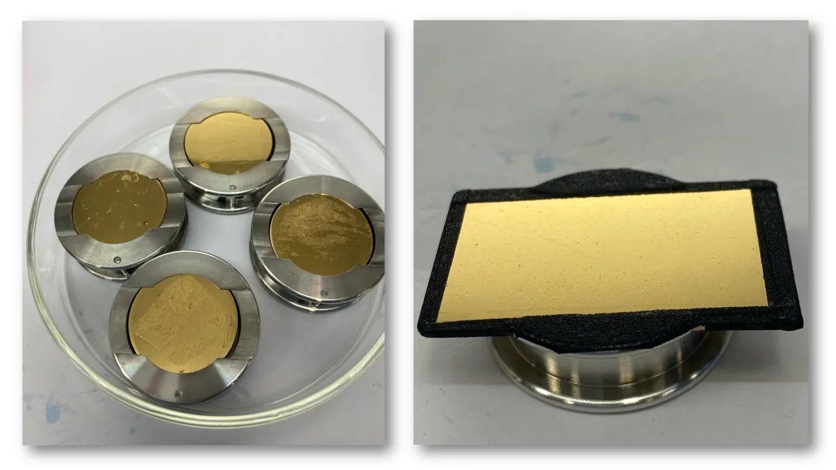 SHRIMP sample format: 25mm standard mounts (left) or thin sections (right)