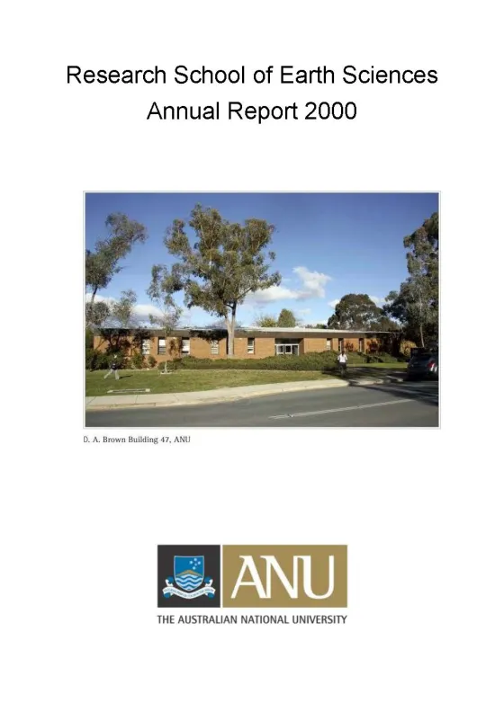 Cover page of the Research School of Earth Sciences Annual Report 2000 featuring an image of the D. A. Brown Building at the Australian National University.