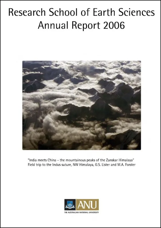 Cover of the Research School of Earth Sciences Annual Report 2006 featuring an aerial view of mountain peaks protruding through dense clouds.